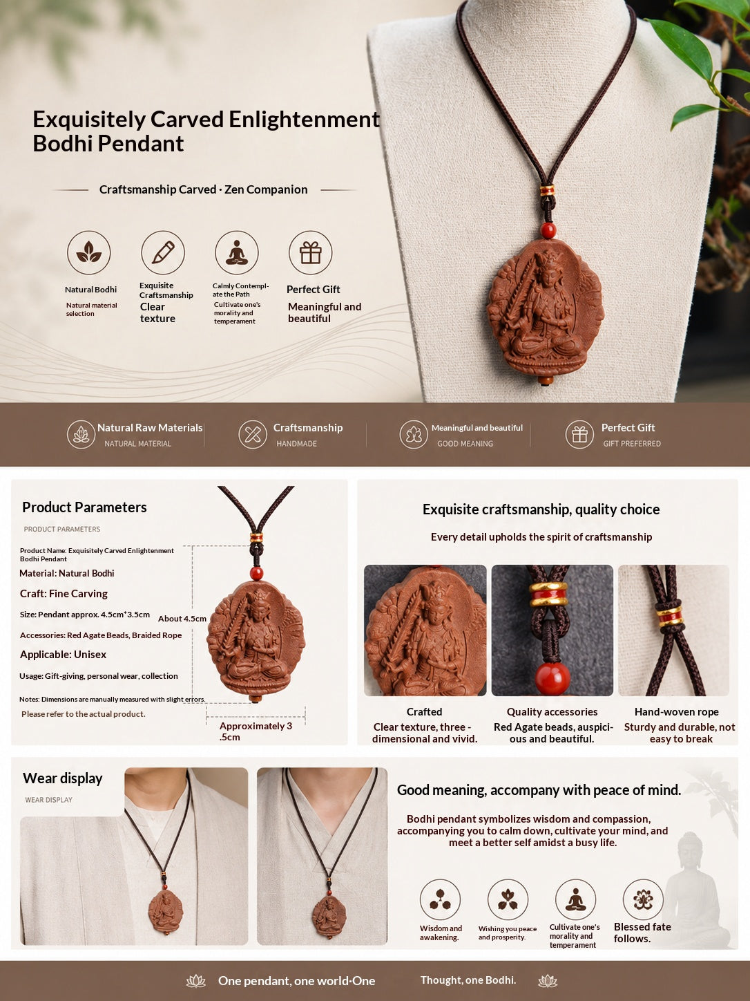 Exquisitely Carved EnlightenmentBodhi Pendant