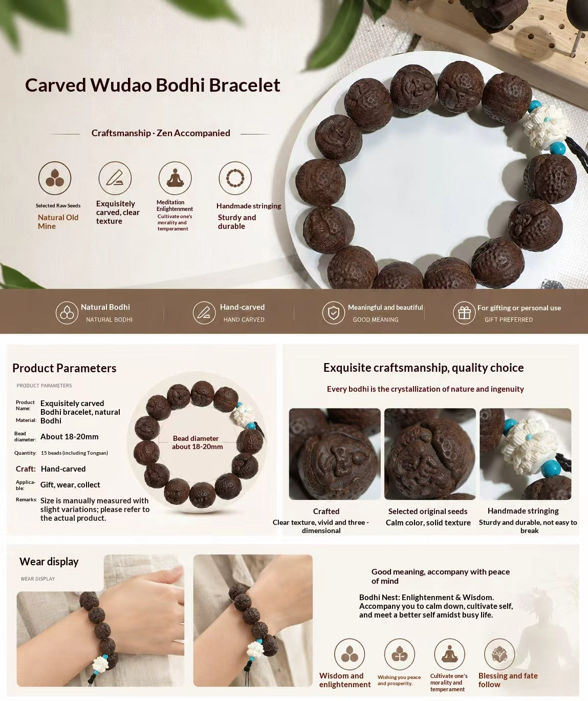 Carved Wudao Bodhi Bracelet